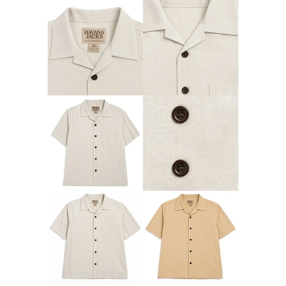 Havana Jack’s 100% Silk Hawaiian Shirt XL Beige Aloha Camp Button Front Vintage - Picture 2 of 13